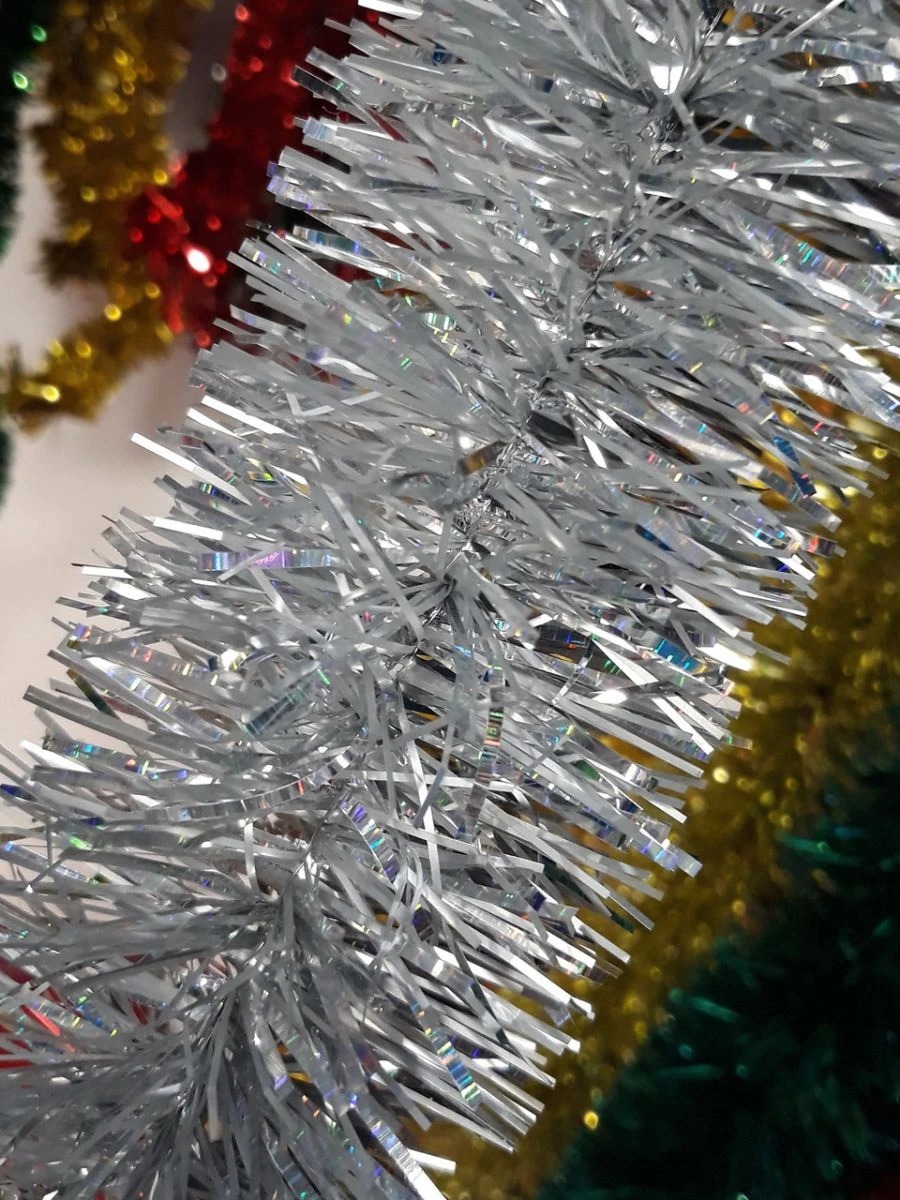 6-Layer Tinsel Garland, 1.8M Length, Silver