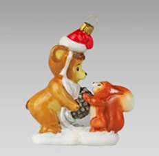 Handmade Glass Christmas Ornament "Bear and Squirrel