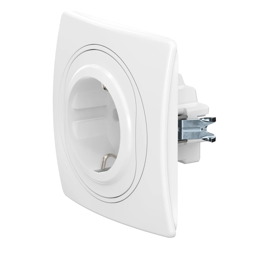 Caduceus Aling Eon Hidden Socket with Grounding, 16A, 250V, White, Art. E600.00