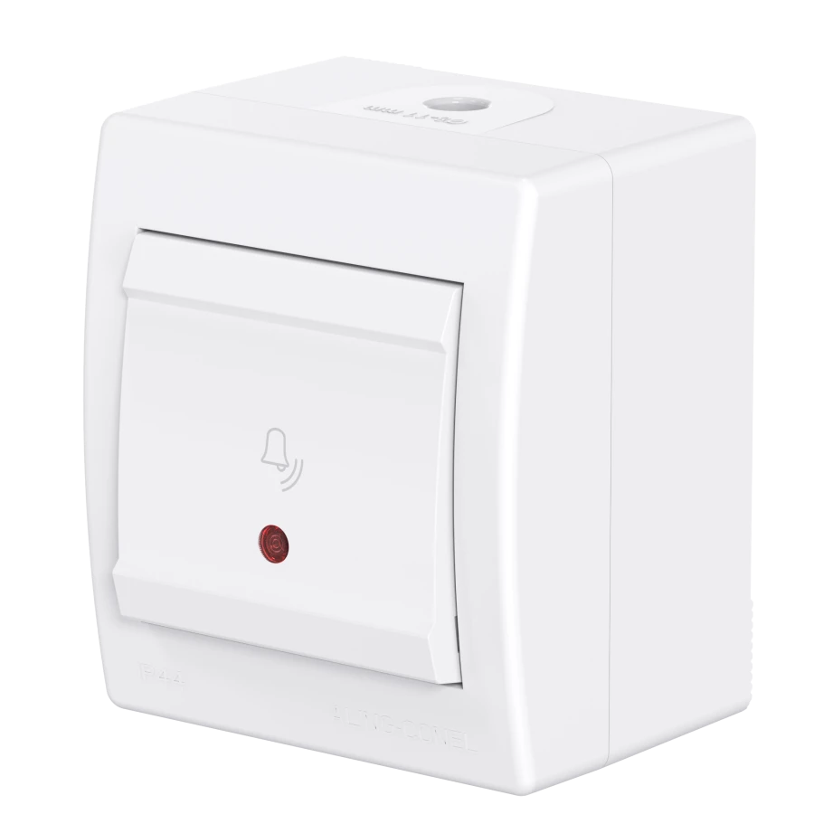 Single-Pole Bell Switch with Indicator, 10A, 250V, IP44, White, Model 256I.00