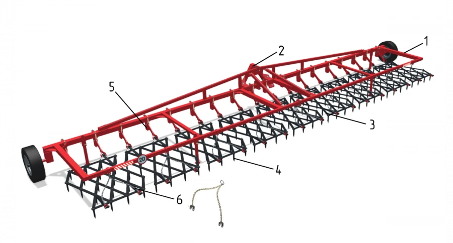 Spring Tined Harrow BNZ-9PSH for Soil Preparation