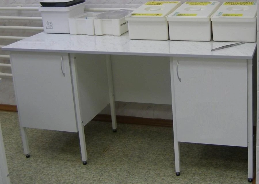 Laboratory Work Table with Two Support Cabinets, Type 3