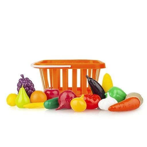 Fruit and Vegetable Play Set in Basket - 17 Pieces