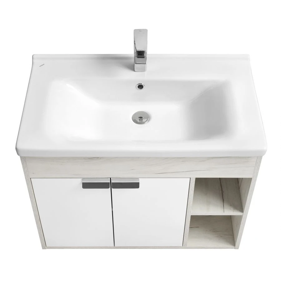 Modern Sink Cabinet Aquaton Fly 80, White & Craft Oak 1A237401FAX101.A237.4.01F.AX1.0