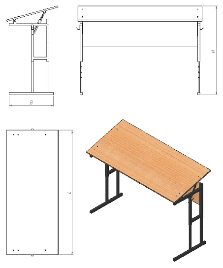 Adjustable Two-Seat Student Desk with Tilted Top (PU.R.RU.02 Series)