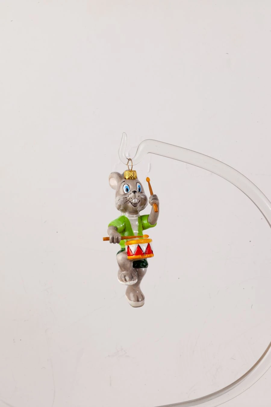 Handcrafted Glass Christmas Ornament "Drumming Bunny