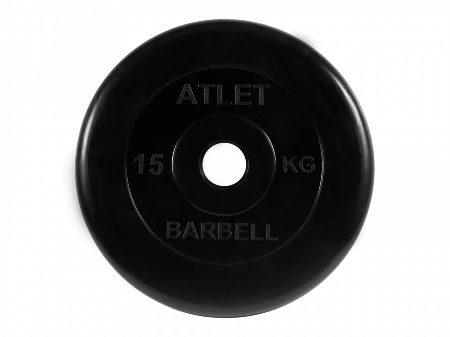 Rubber-Coated Weight Plate "Atlet", Black, 51 mm, 15 kg - MB-AtletB51-15