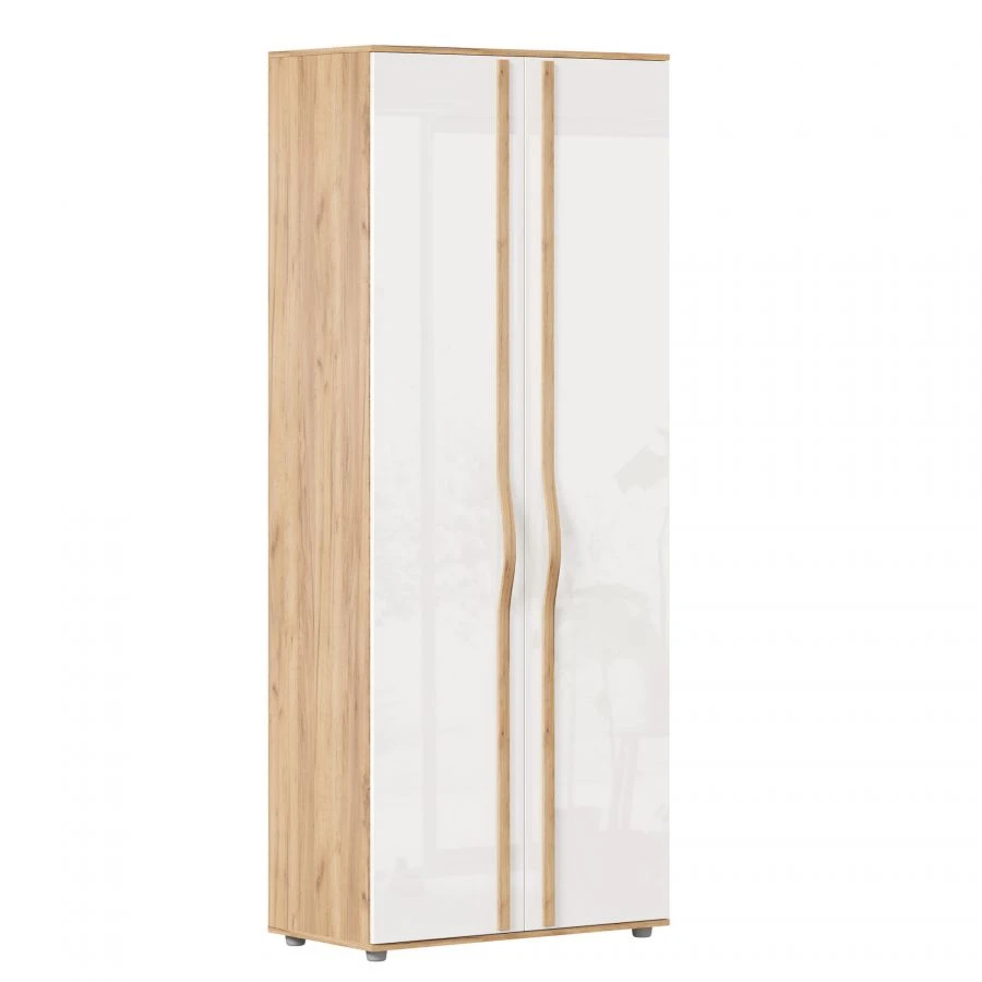 Marta-2 Two-Door Wardrobe with Solid Doors (Golden Oak/White Gloss)