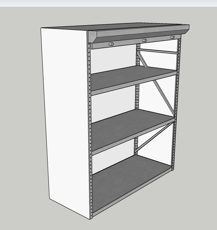 Medium-Load Stationary Metal Structure with Reinforced Shelves and Metal Roll-Up Shutters