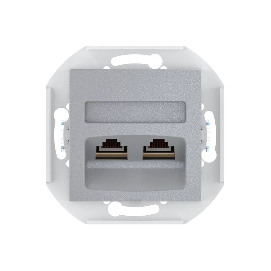 CADUCEUS ALING PRESTIGE Double Computer Socket with Keystone RJ45 Modules Cat.5e FTP, Silver, Art. 6014S.S