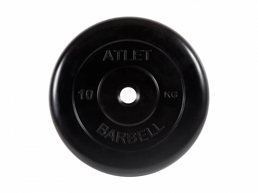 Rubber-Coated Weight Plate "Atlet", Black, 51 mm, 10 kg