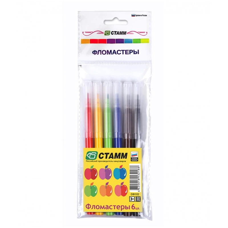 Washable Marker Set "Apple" 6 Colors, Pack with Euro Hook