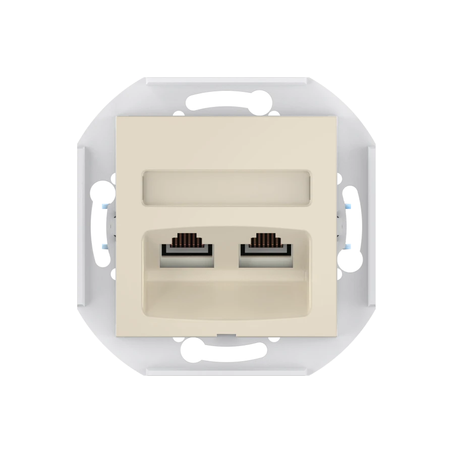 Dual Hidden Installation Computer Socket with Keystone RJ45 8P8C Cat.6 UTP, Beige, Art. 60