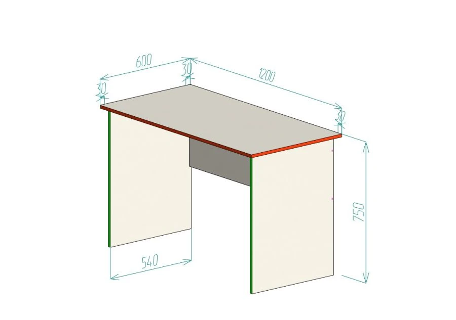 Office Writing Desk with Side Panels 1200x600x750
