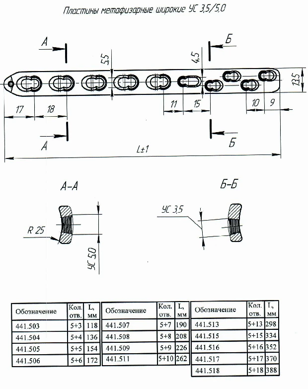 Wide Metaphyseal Plates US 3.5/5.0, Article 441.507