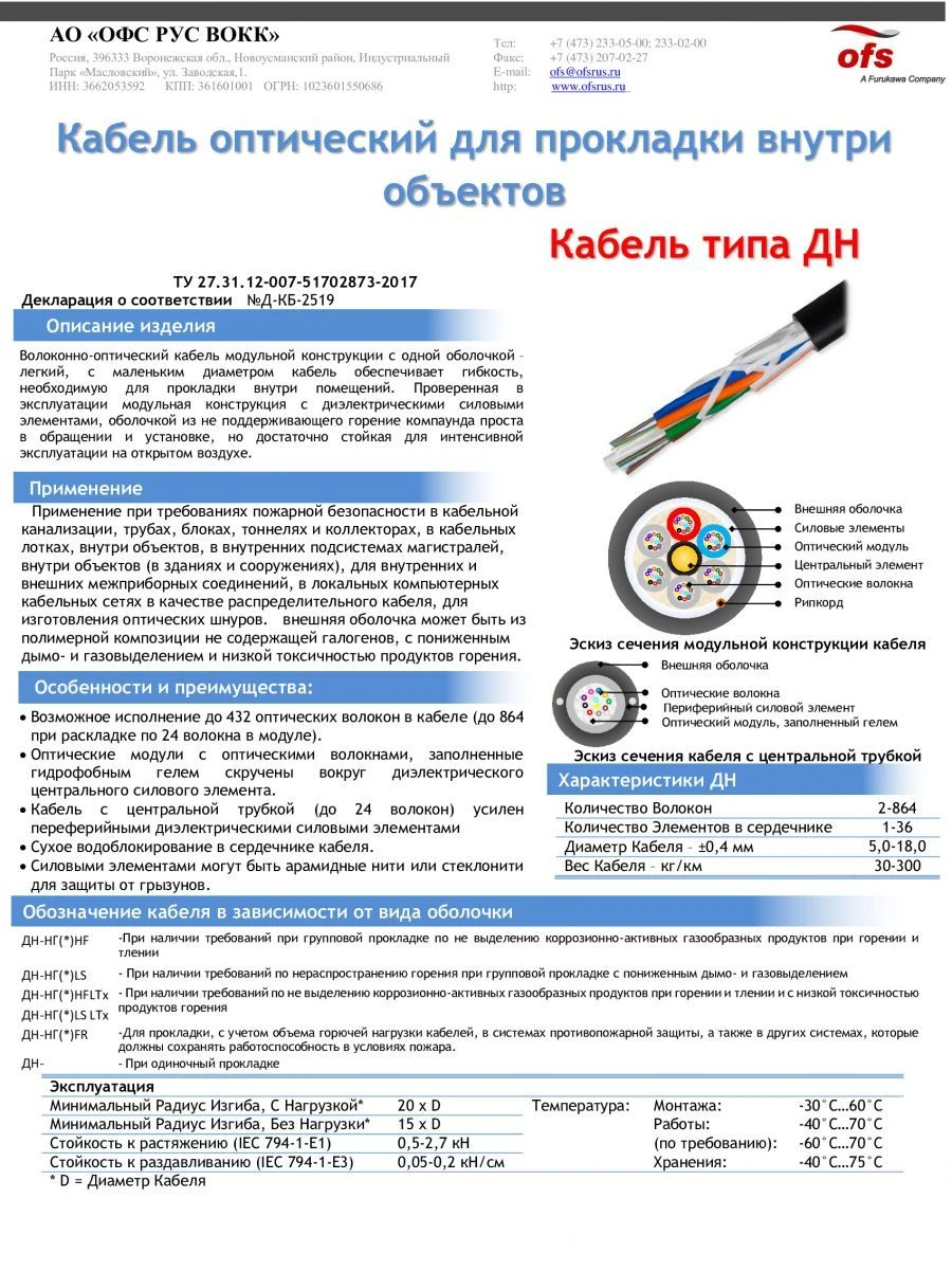 Lightweight Indoor Fiber Optic Cable - DN Type