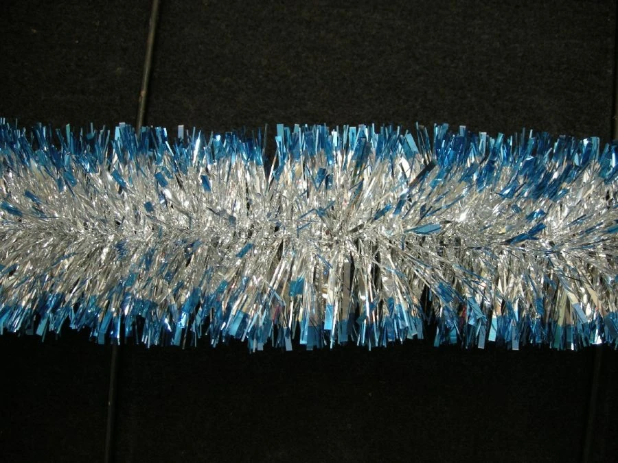 6-Layer Tinsel Garland, 2M Length, 7CM Diameter, Silver with Blue