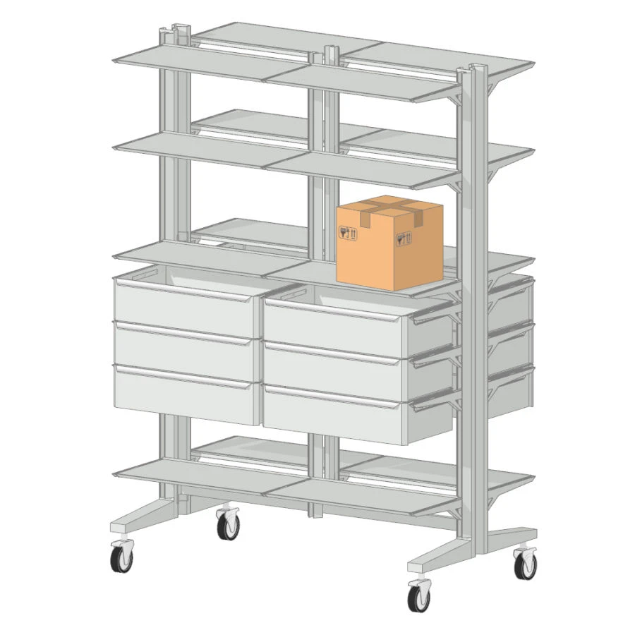 Double-Sided Mobile Metal Rack with Pull-Out Drawers (800x1260x1800 mm)