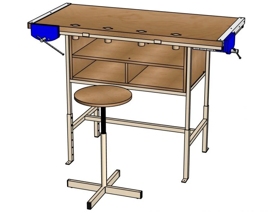 Metal Frame Carpentry Workbench with Box / S12