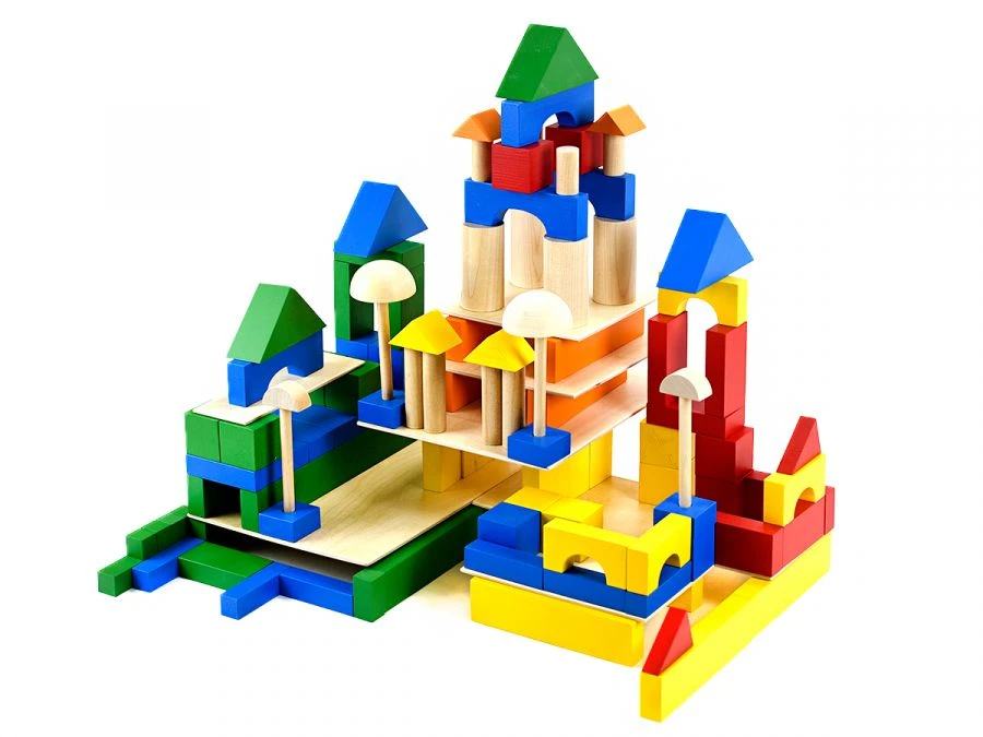 Wooden Children's Construction Set Builder with 113 Pieces