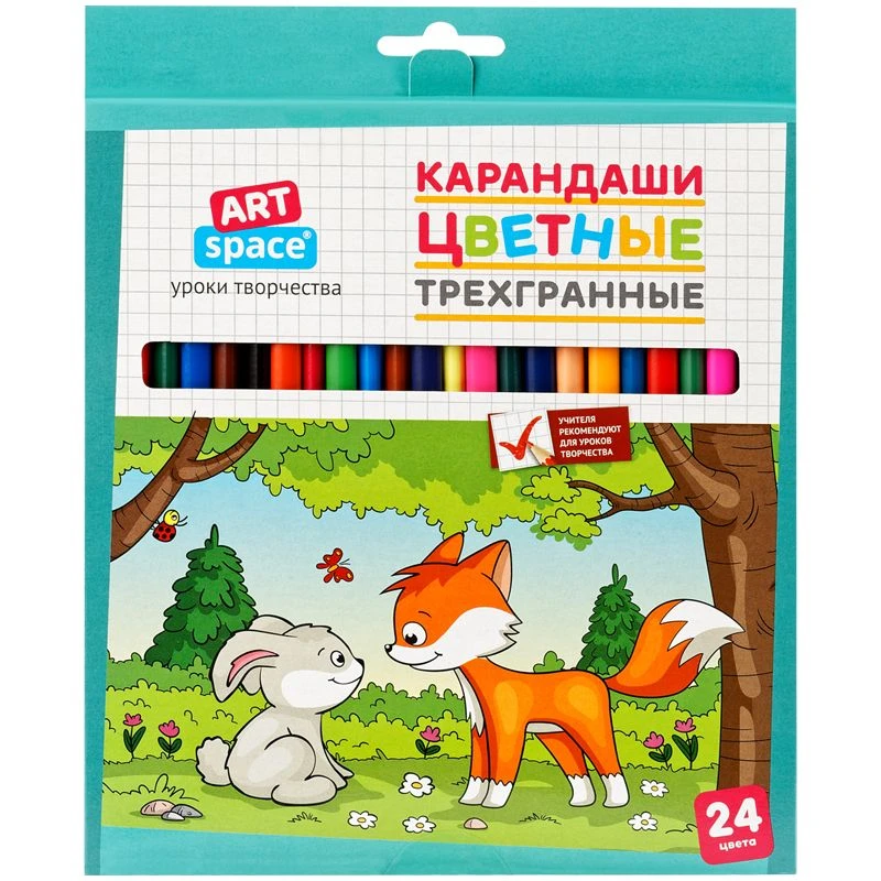 أقلام تلوين آرت سبيس "سكان الغابة" 24 لون، ثلاثية الجوانب، مشحوذة مسبقًا، تغليف كرتوني، تعليق أوروبي