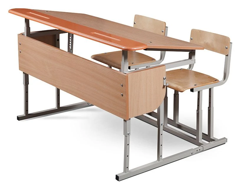 Adjustable Two-Seat Student Desk with Height and Tilt Control