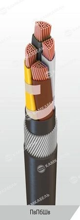 Power Cable with Copper Conductors and Cross-linked Polyethylene Insulation, 3kV, PвПбШв Model