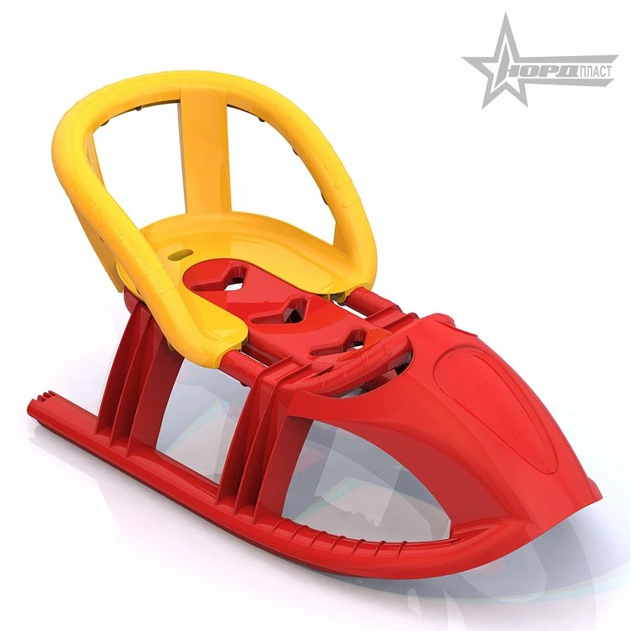 Snow Sled with Backrest "Snowflake" (Red)