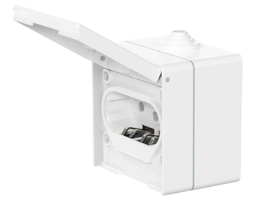 Three-Pole Socket for Open Wiring with Ceramic Base, 16A, 440V, IP55, White, Art. 2013