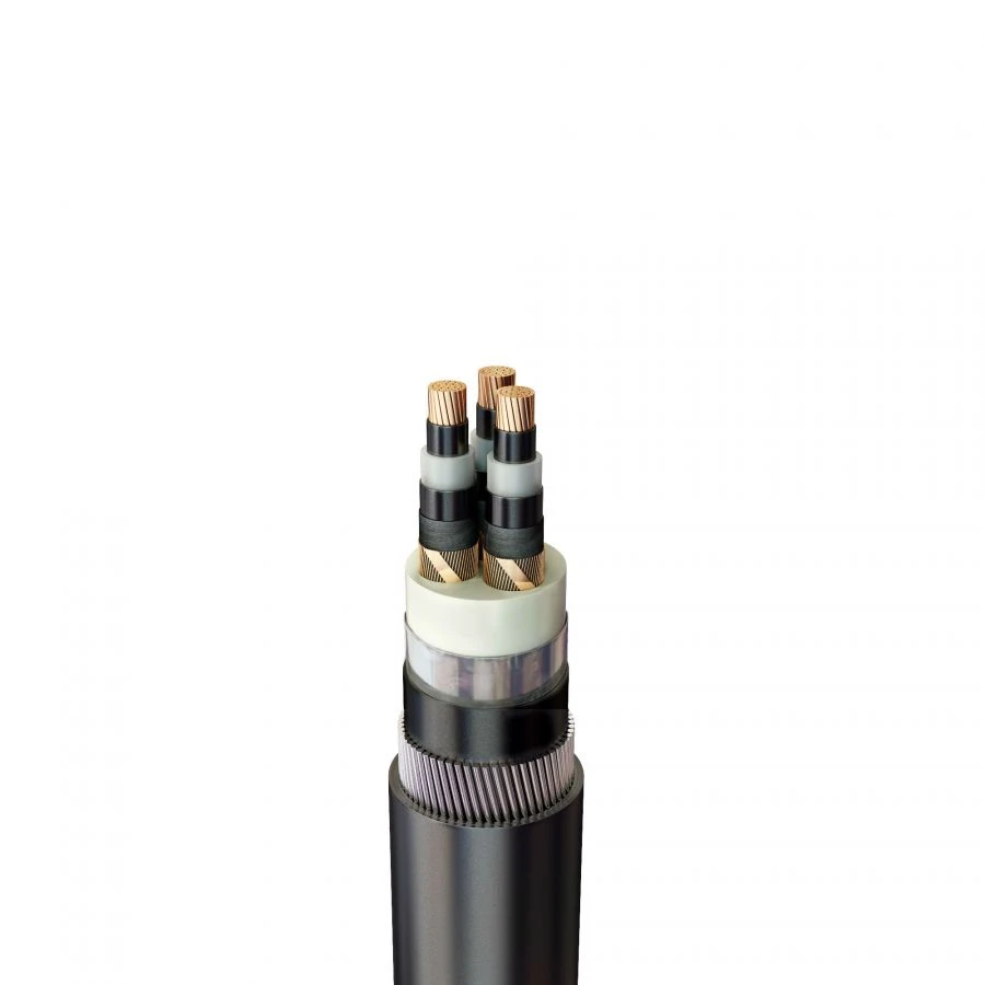 Copper Power Cable 2X.. with Cross-Linked Polyethylene Insulation, Three-Core, Wire Armor, PE Sheath