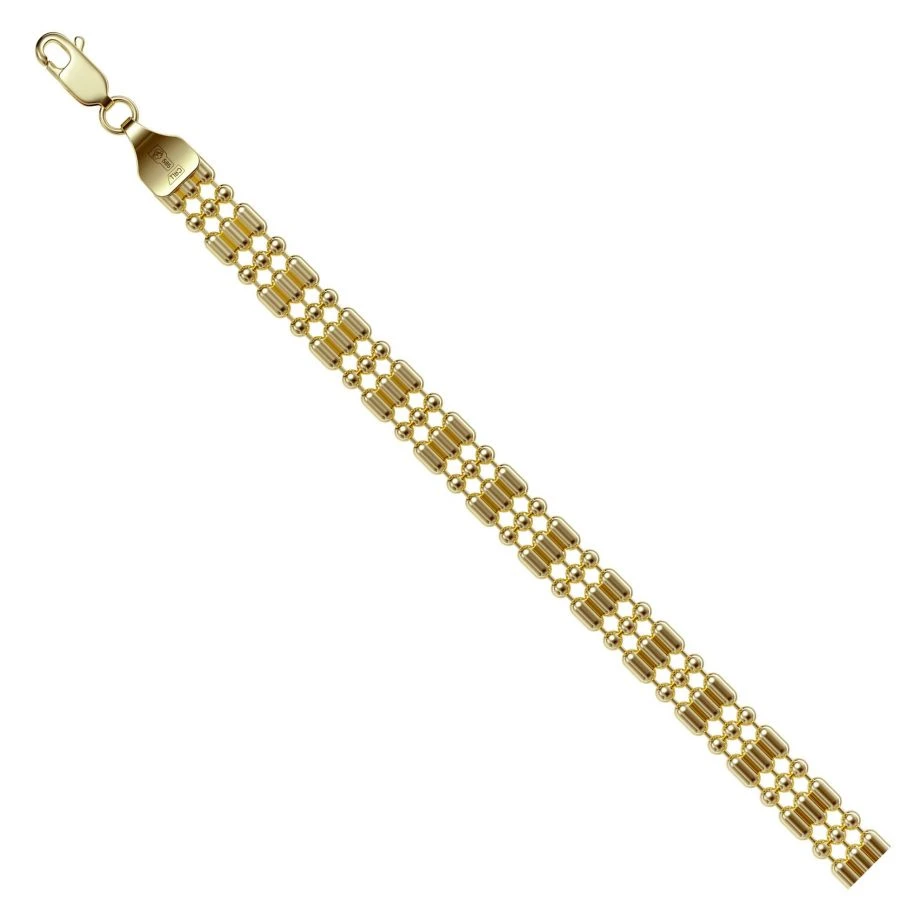 585 Gold Bracelet with Parallel Barrel and Three Chains NB15-339 2mm 16cm 7.15g