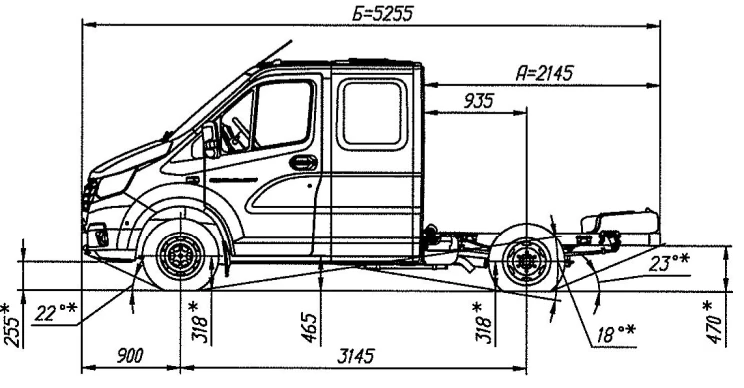 2-Axle GAZelle NN Chassis, Modification A22R23, Gasoline Engine