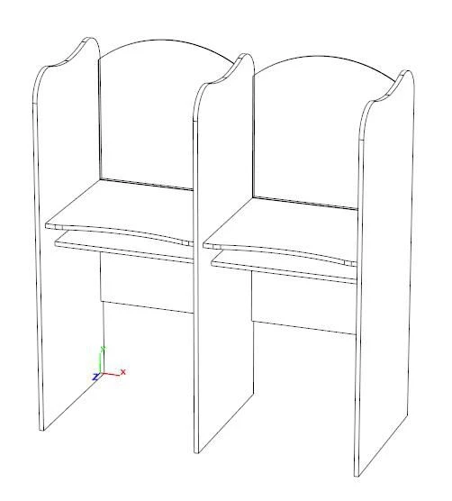 Two-Person Acoustic Classroom Desk with Half-Cabins, Model 6 GR