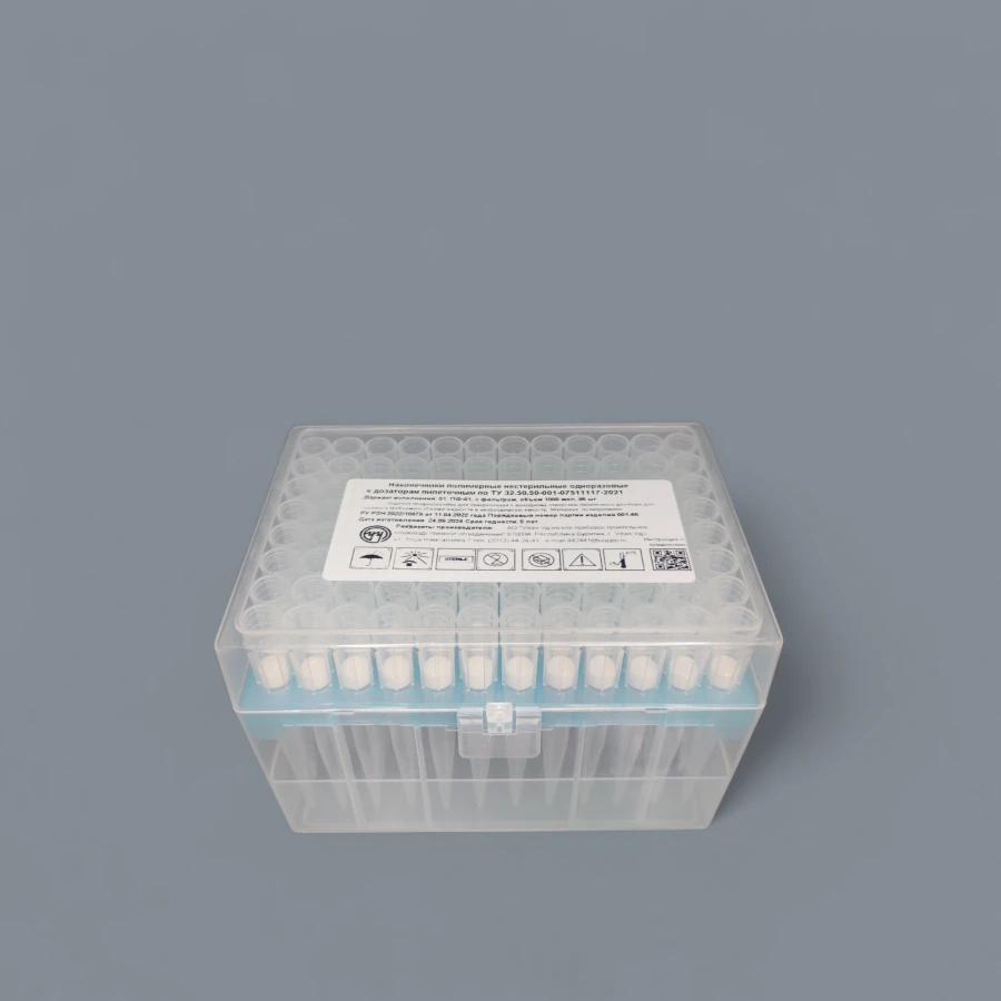 Non-Sterile Polymer Pipette Tips with Filter, 1000 µl, 96 pcs in Rack