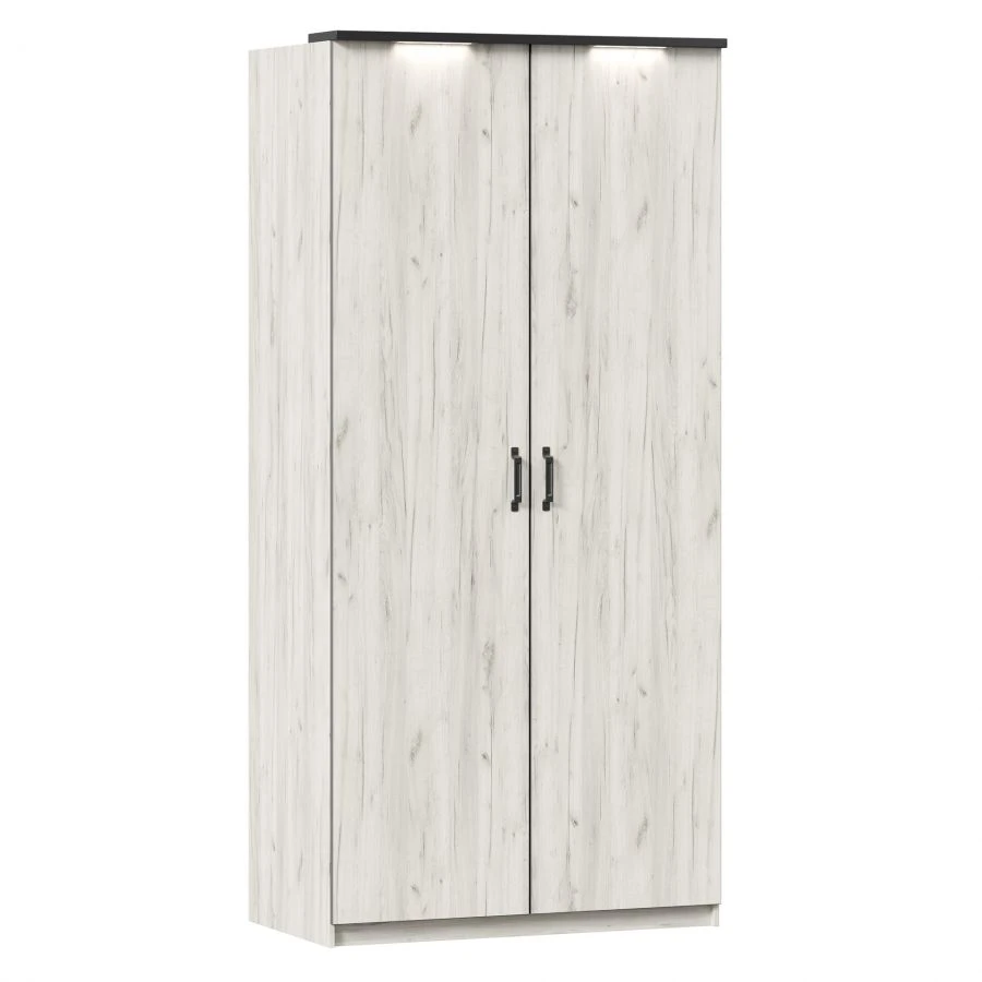 Two-Door Wardrobe in White/Black Craft Oak - Techno LD.678130.000
