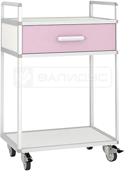 Rolling Side Table STKN with Shelf and Drawer