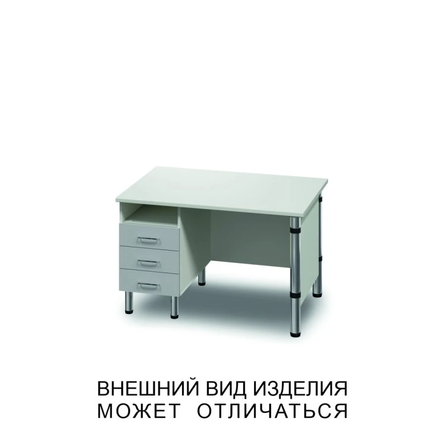 Single Pedestal Desk with Three Drawers, Open Shelf and Screen