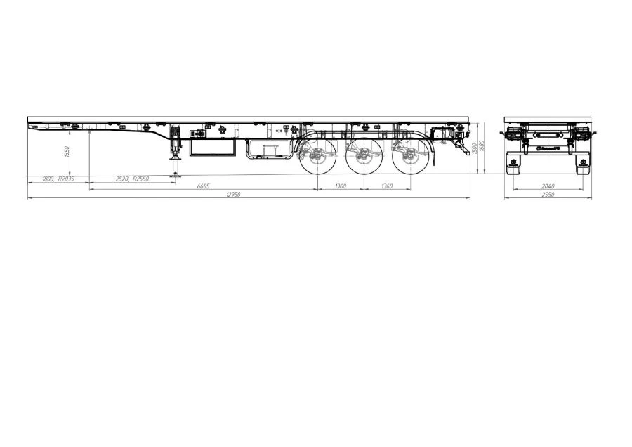 Semitrailer 98134A (loading space design - load-bearing frame, platform)