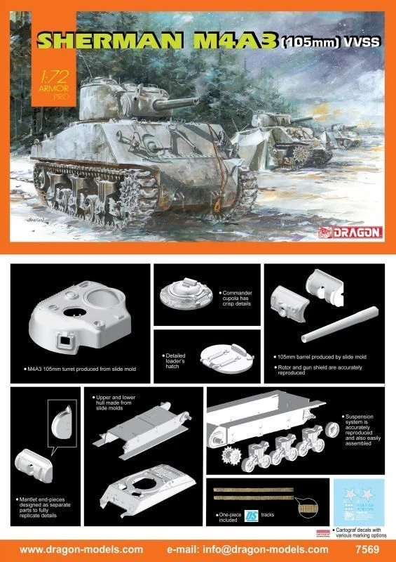M4A3 Tank Model (105mm) VVSS - Easy Assembly