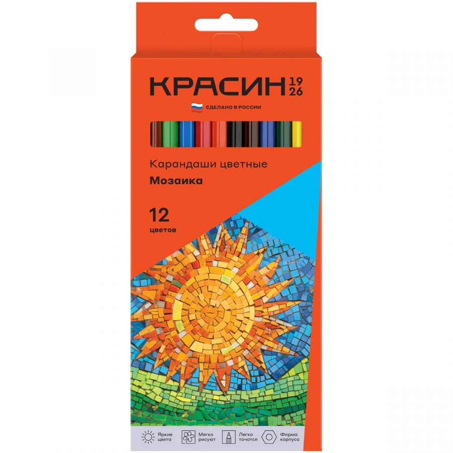 Mosaic Colored Pencils Krasin, 12 Colors, Pre-sharpened, Cardboard Pack