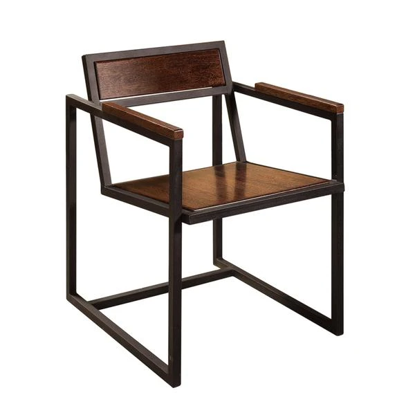 Metal Frame Armchair with Oak Seat and Backrest
