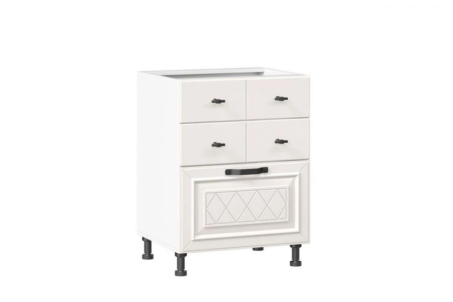 Luxurious Kitchen Cabinet with 3 Drawers, 600mm, Type 4, No Handle, White