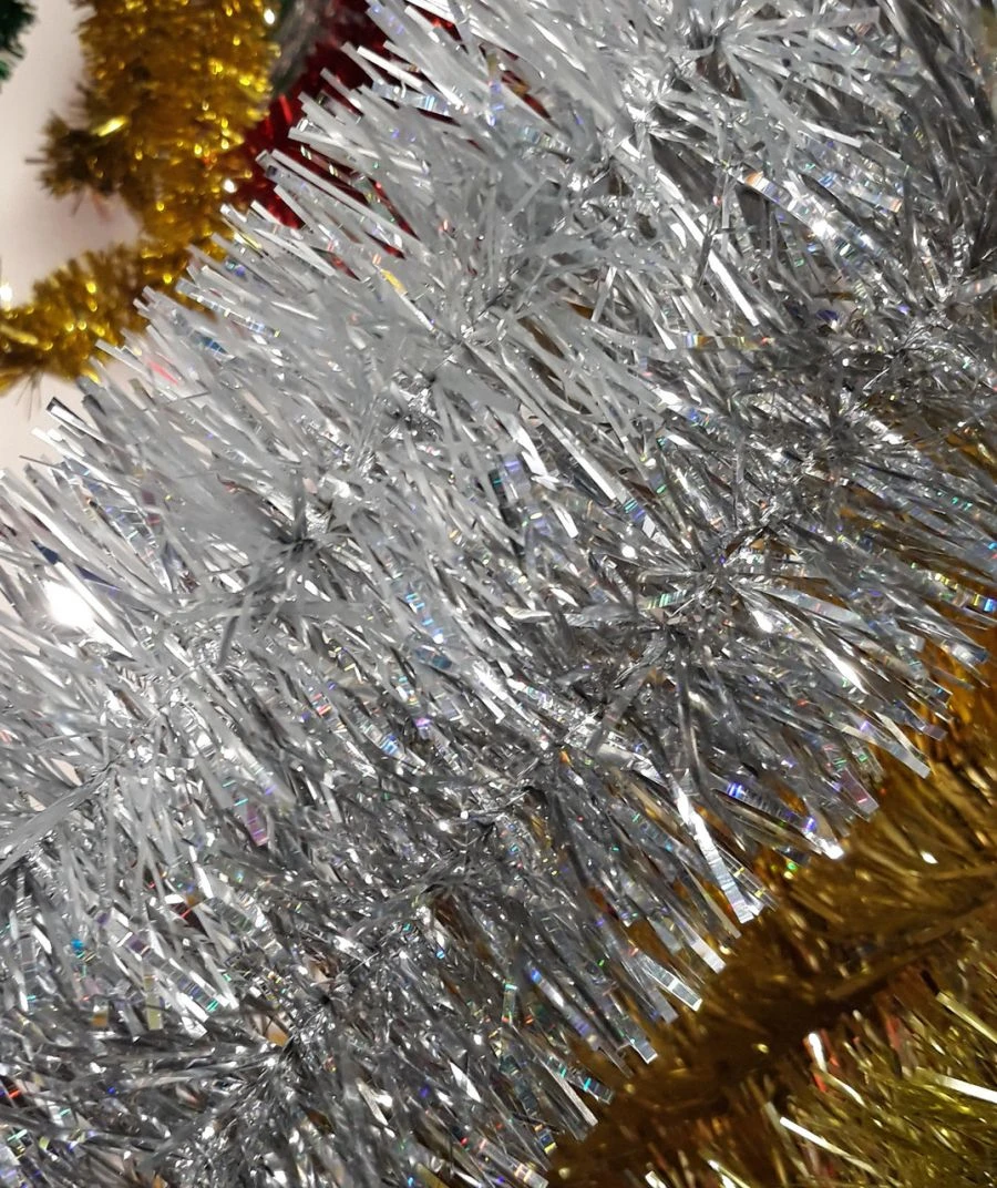 6-Layer Tinsel Garland, 2M Length, 7CM Diameter, Silver