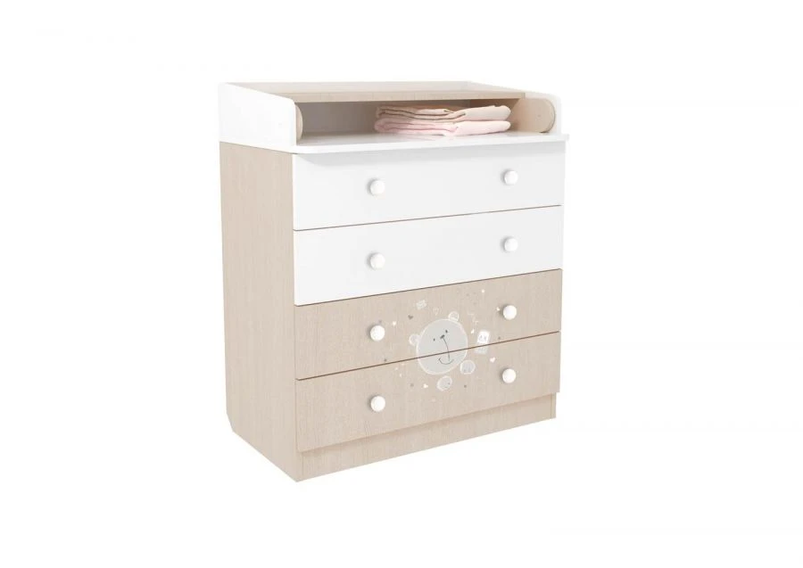 Children's Dresser Polini Kids French 1580, Teddy, White-Pastel Oak