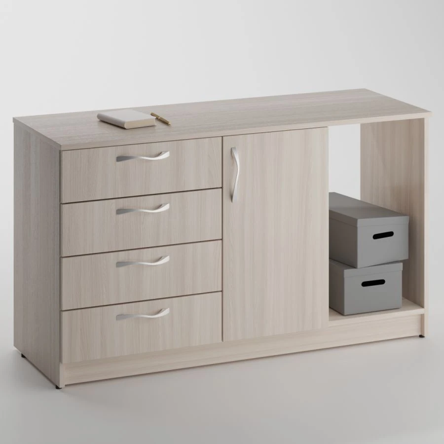 Office Desk Side Cabinet with 1 Door and 4 Drawers