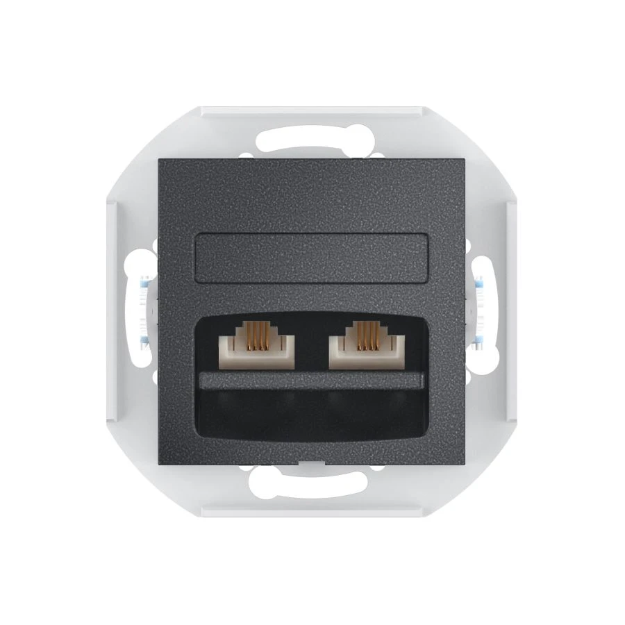 CADUCEUS ALING PRESTIGE Double Telephone Socket 2xRJ12 6P4C, Graphite, Art. 6013.2