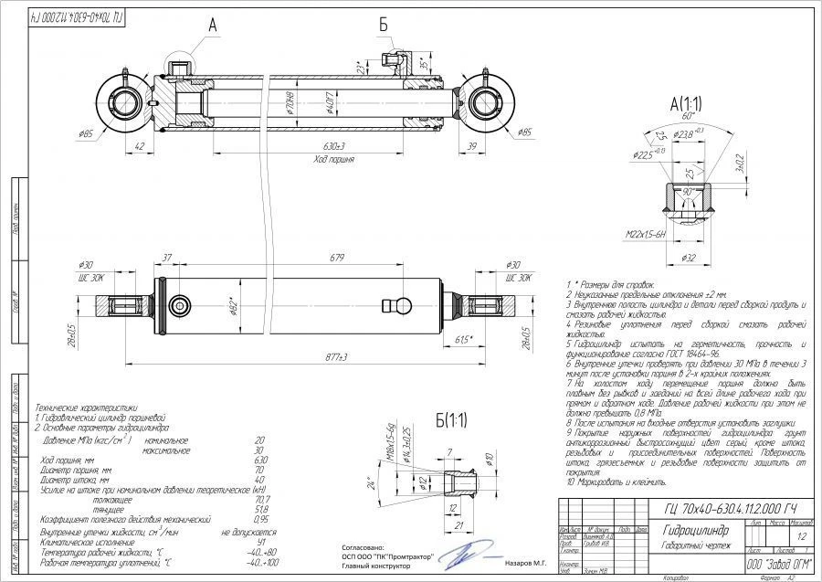 Hydraulic Cylinder GЦ 70х40-630.4.11.2.000