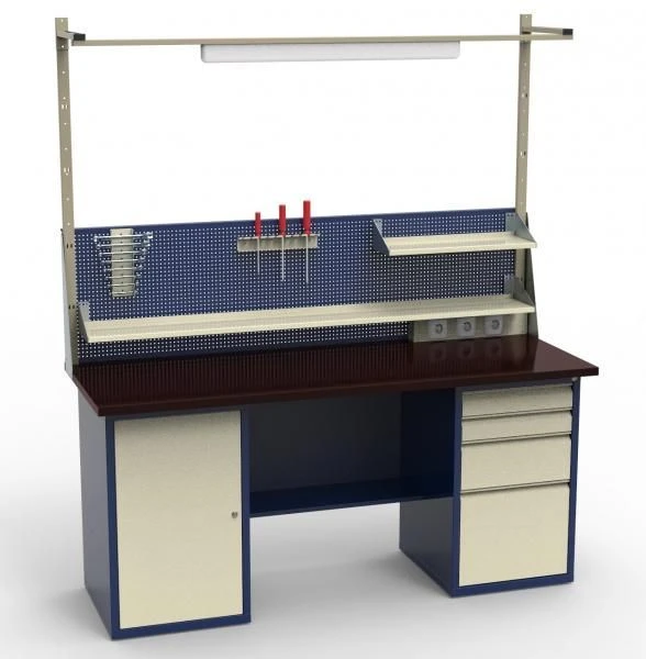 Metal Two-Drawer Workbench for Assembly and Repair Tasks