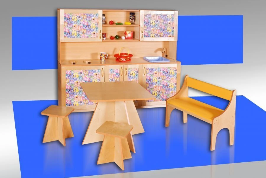 Kitchen Play Furniture Set (Cabinet, Table, 2 Stools, Sofa)