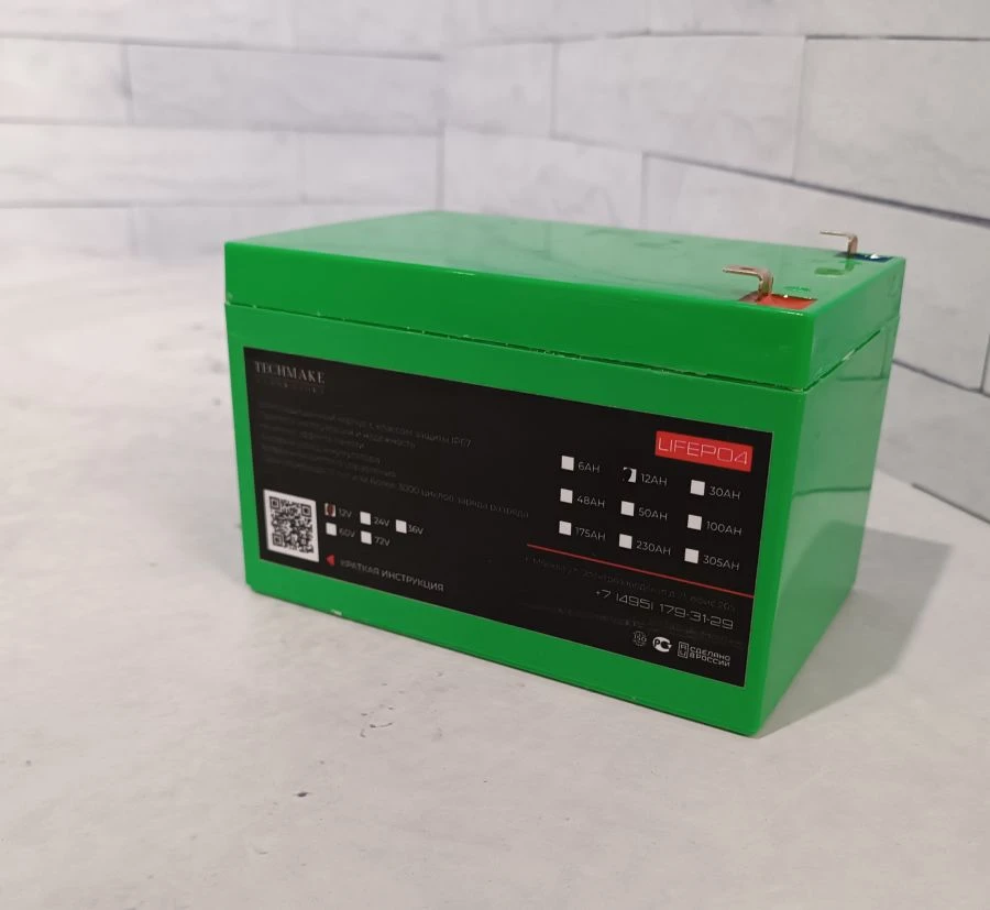 Techmake 12V 12Ah LiFePO4 Lithium Iron Phosphate Battery